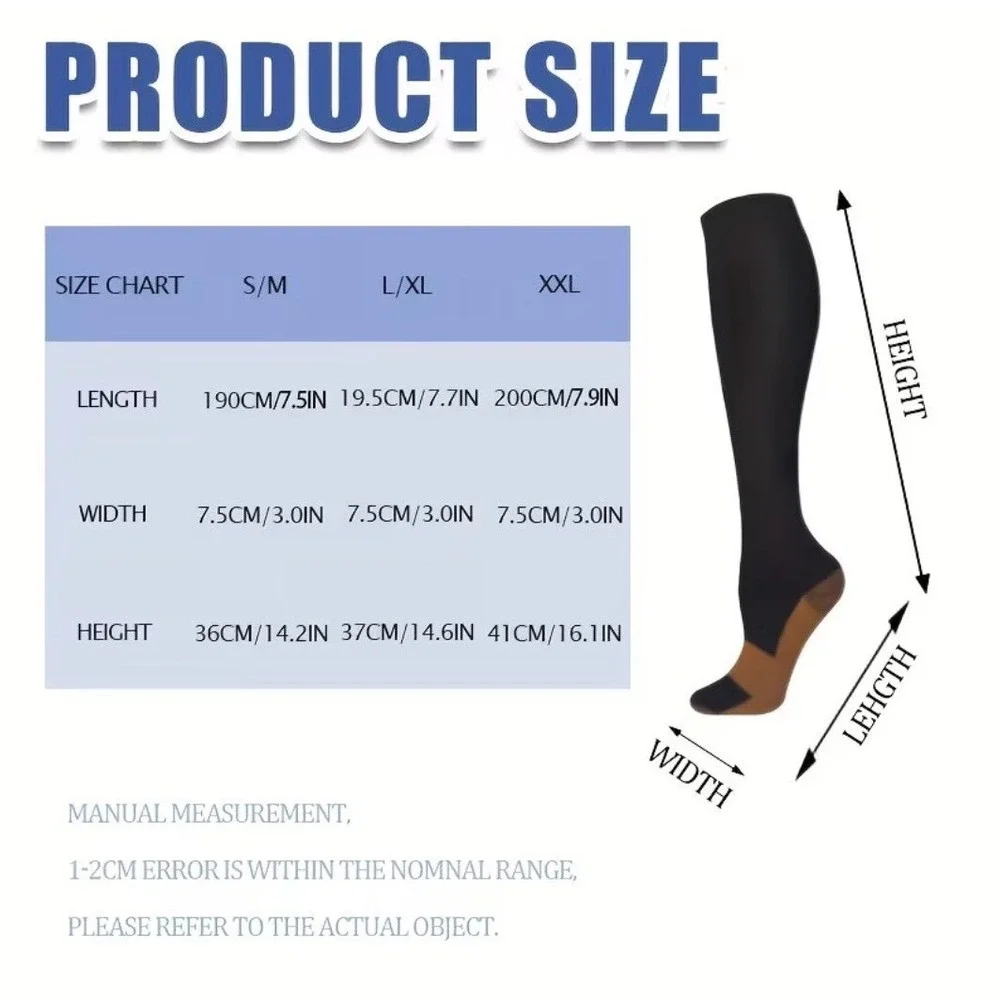 Unisex 20-30 mmHg Compression Socks S/M‎ Knee High Medical Black Rib 2 Pack NEW